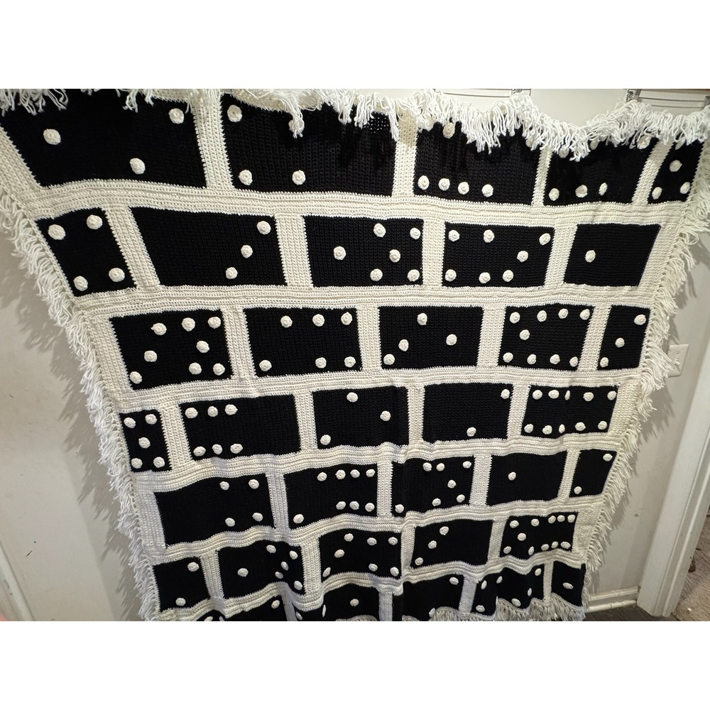 Black & White Pom Pom Throw Blanket by
